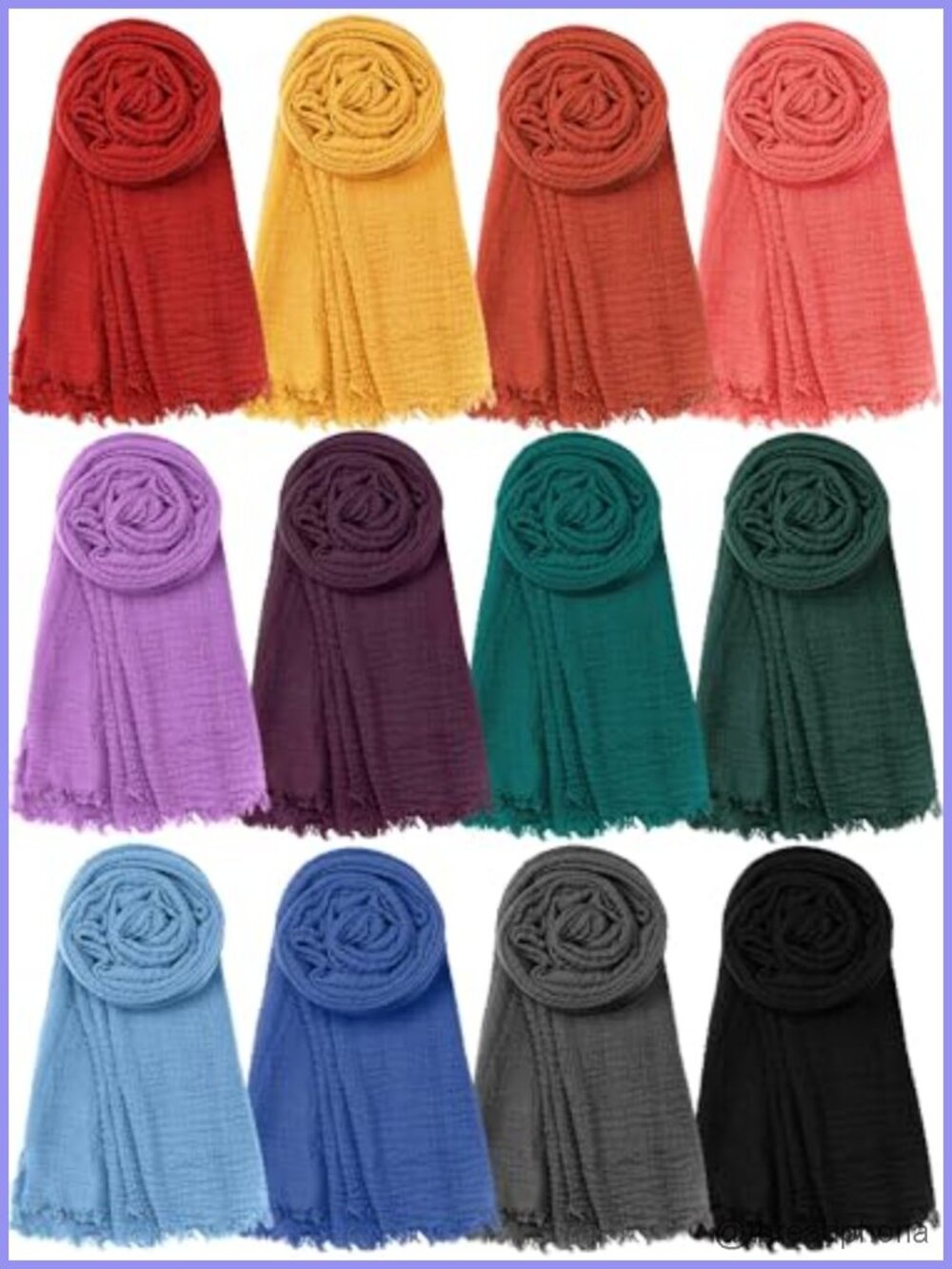 12 Pack Soft Polyester Hijab Scarves Long Shawl Wrap Women Lightweight